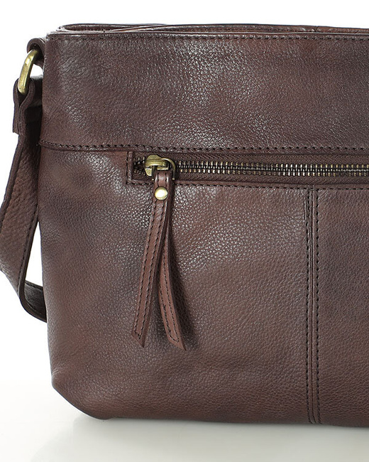 Torebka skórzana listonoszka damska messenger bag - MARCO MAZZINI ciemny brąz