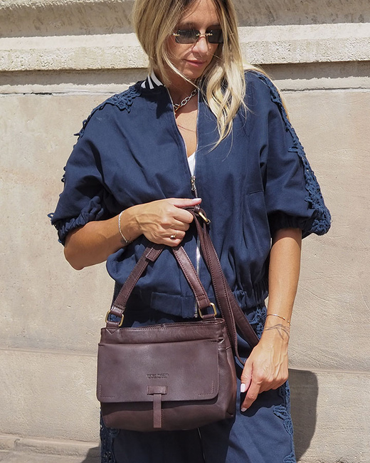 Torebka skórzana listonoszka damska messenger bag - MARCO MAZZINI ciemny brąz