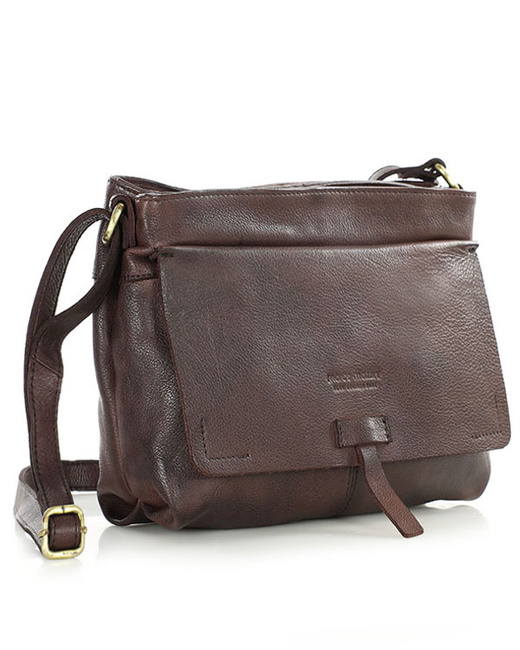 Torebka skórzana listonoszka damska messenger bag - MARCO MAZZINI ciemny brąz