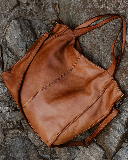 Duża skórzana torebka shopper na ramię – MARCO MAZZINI brązowa camel, idealna na miasto