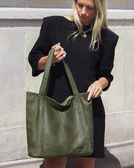 Miękka torba typu shopper skórzana na ramię - MARCO MAZZINI - zielona