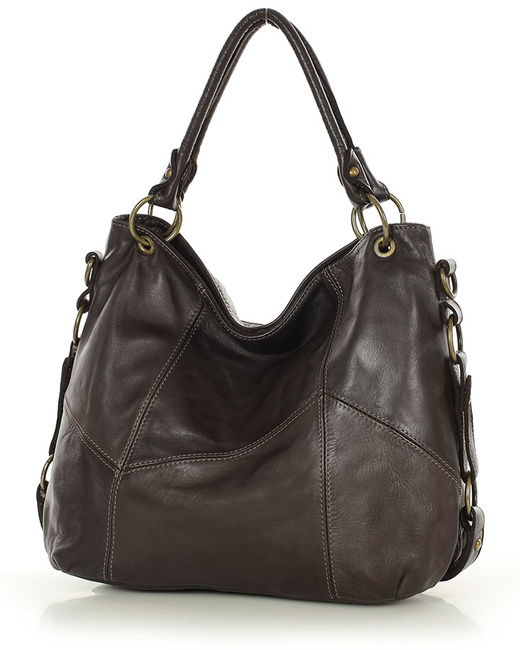 MARCO MAZZINI Miejska torebka skórzana na ramię city sholder handmade bag brąz caffe