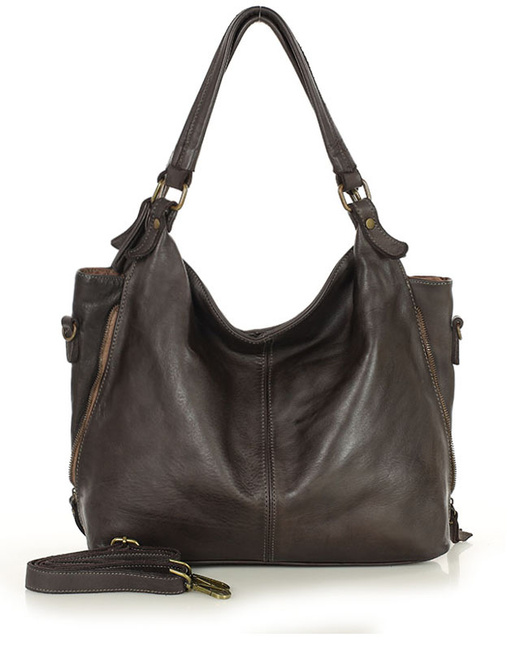 Torba skórzana wysokogatunkowa na ramię styl miejski shoulder leather bag - MARCO MAZZINI brąz caffe