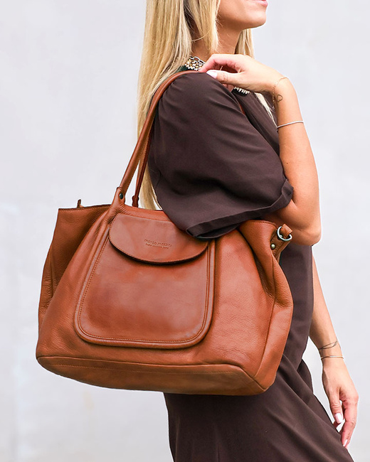 Torebka shopper skórzana A4 na ramię – brąz camel MARCO MAZZINI