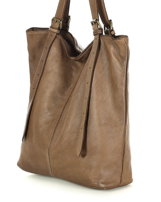 Torebka damska shopper z regulacją rączek skóra old pelle - MARCO MAZZINI beż taupe