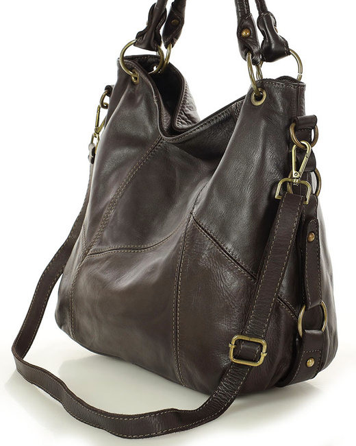 MARCO MAZZINI Miejska torebka skórzana na ramię city sholder handmade bag brąz caffe