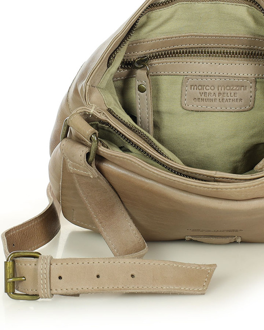 Torebka skórzana listonoszka damska messenger bag - MARCO MAZZINI beżowa