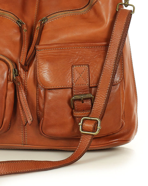 Torebka skórzana na ramię pockets old pelle lavata - MARCO MAZZINI brąz camel