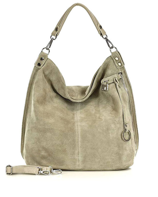 Torebka skórzana ponadczasowy design worek na ramię XL hobo leather bag - MARCO MAZZINI nubuk beżowa
