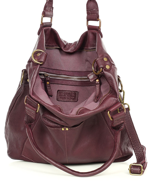 Torebka skórzana XL shopper vintage bag z kieszeniami vera pelle - MARCO MAZZINI burgund